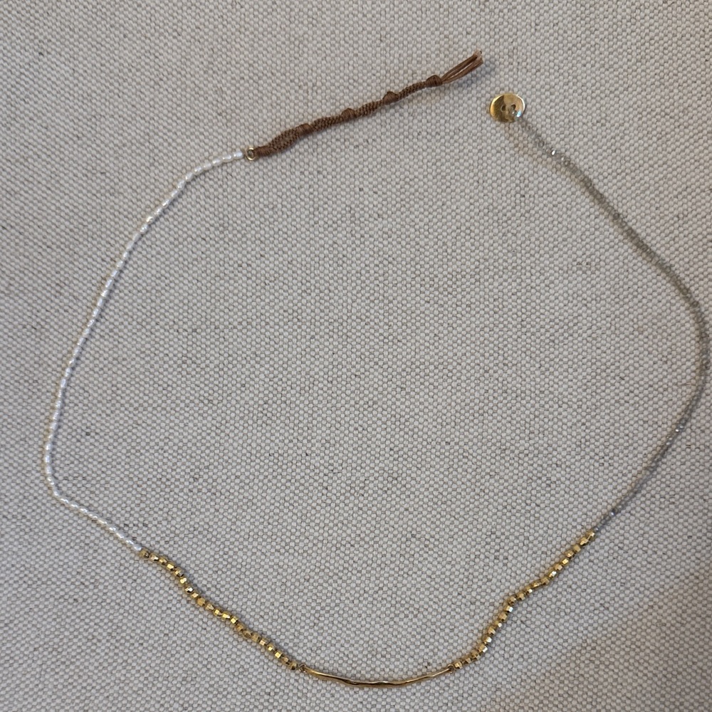 Chan Luu pearl gray crystal and Gold Beaded Bracelet